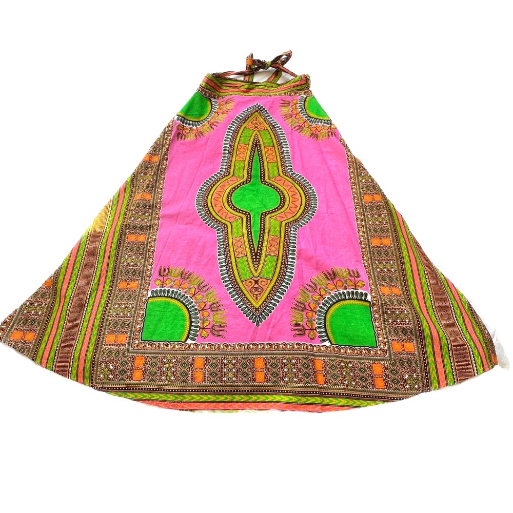 Look at Me Skirt Wrap 100% Cotton Maxi One Size India Pink Green Ties Ethnic